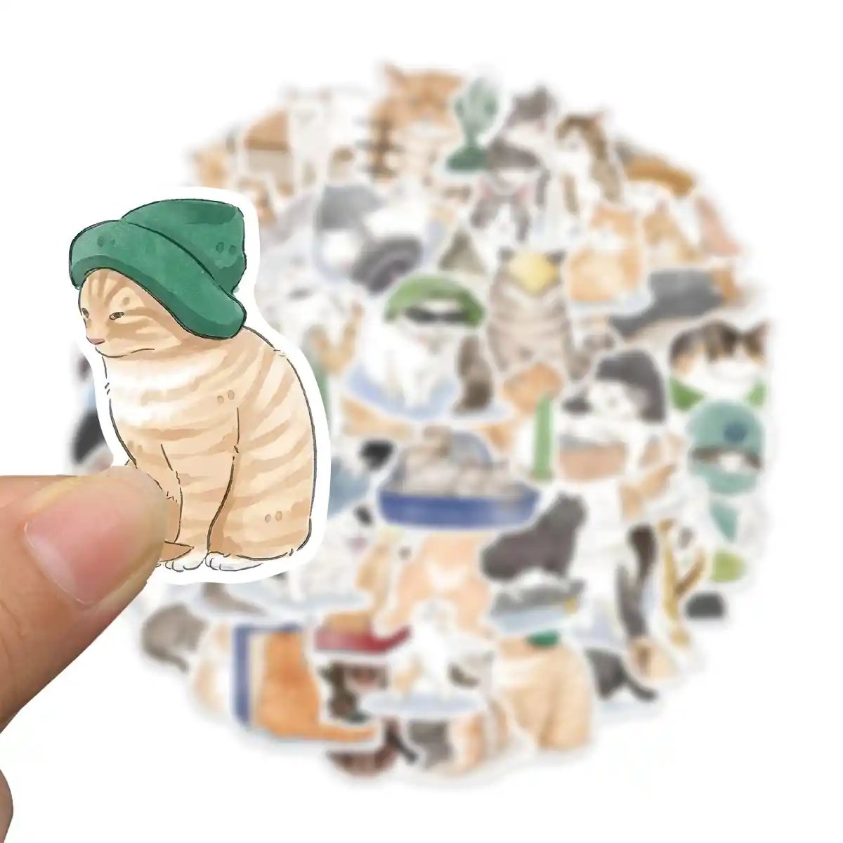 Cute cartoon watercolor cat sticker pack