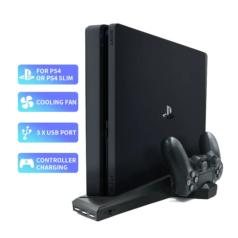 Black PS4 and PS4 Slim cooling and charging stand with dual controller dock