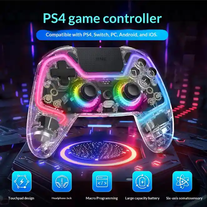 Transparent Bluetooth wireless game controller for PS4, Switch and PC