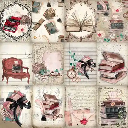 Vintage decorative adhesive stickers for journals and flat surfaces