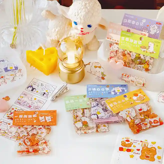 Cute bear and rabbit PET waterproof diary stickers