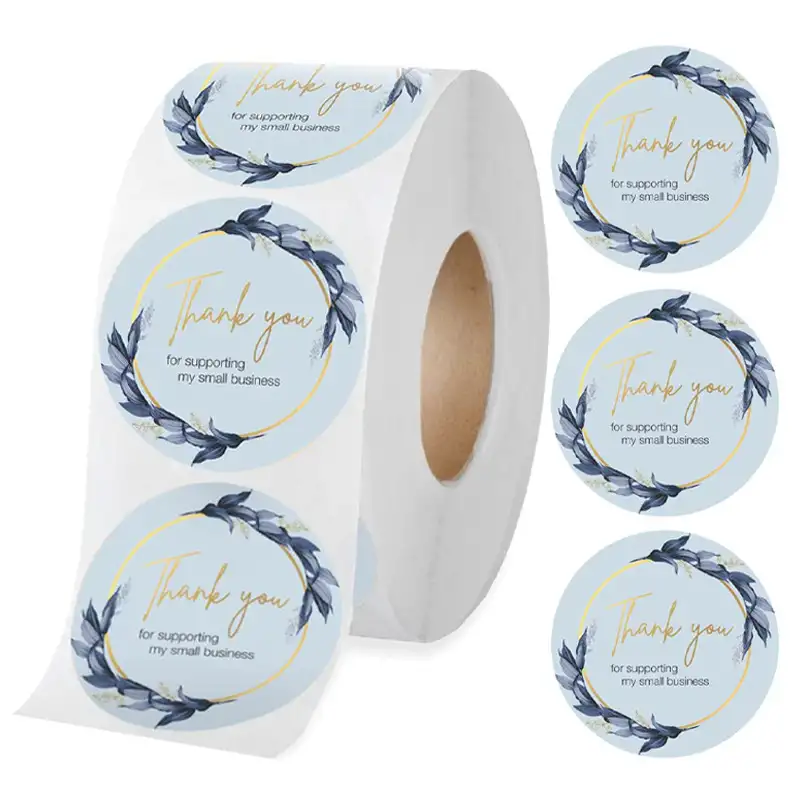 Round blue flower thank you decorative sticker