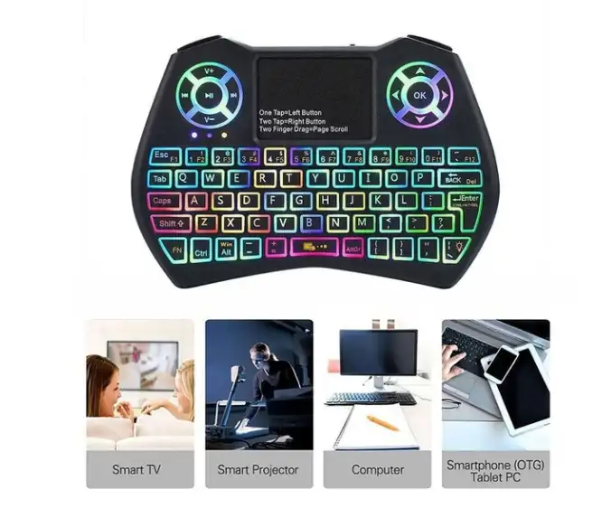 Black mini wireless keyboard with touchpad and RGB backlight
