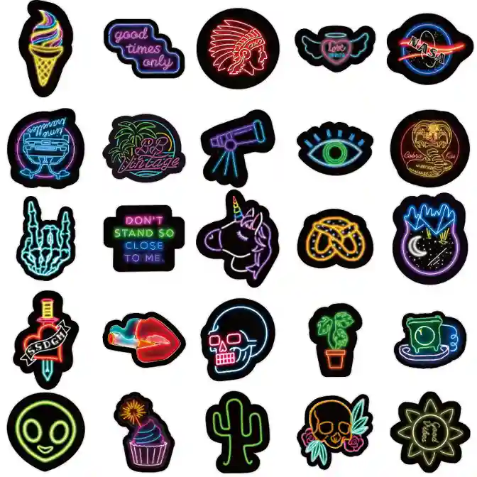50-piece neon graffiti PVC vinyl sticker pack