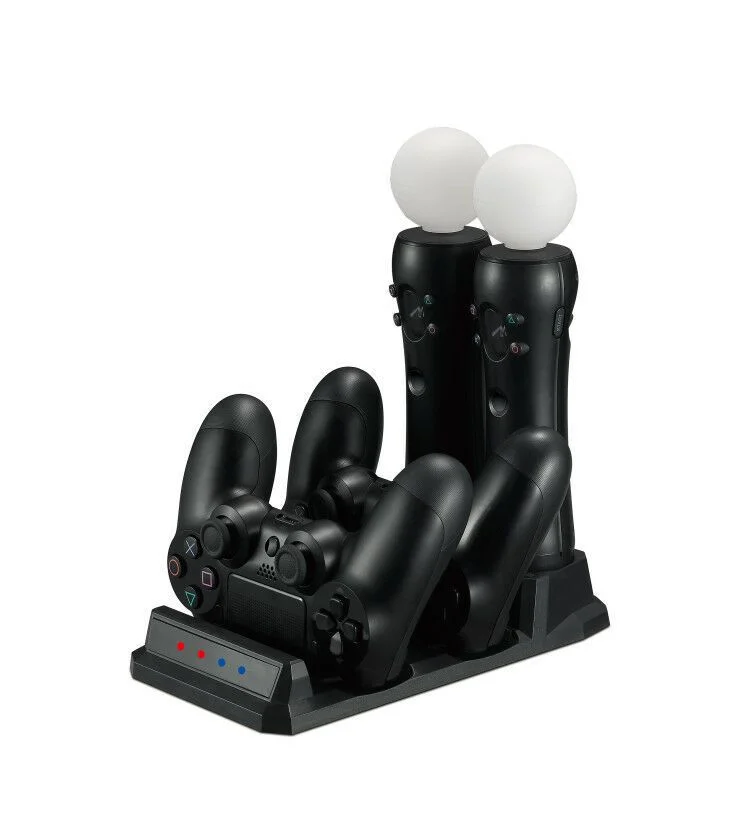 Black charging dock for two PS4 and two PS Move wireless controllers