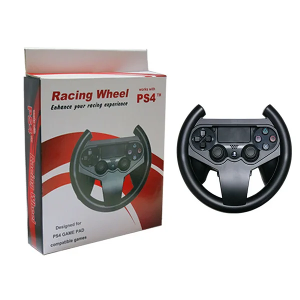 Black PS4 game console steering wheel accessory