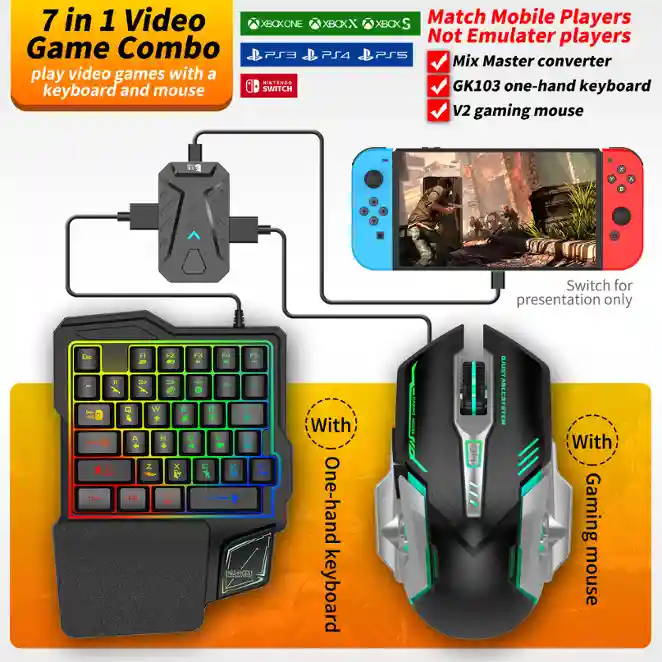 Wired 7-in-1 keyboard and mouse game converter