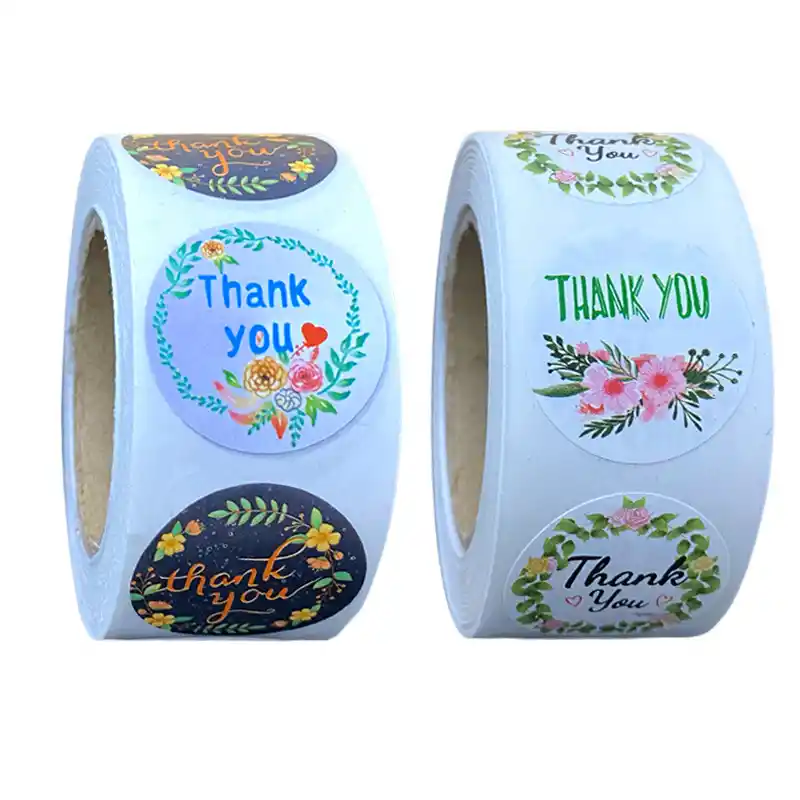 Round flower thank you packaging sticker