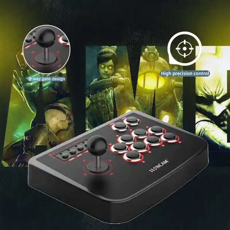 Black wired USB arcade fighting stick with joystick