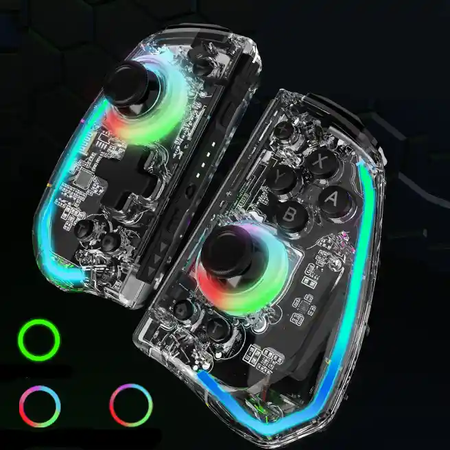 L736 transparent game handle pair with ALPS joystick and metal ring