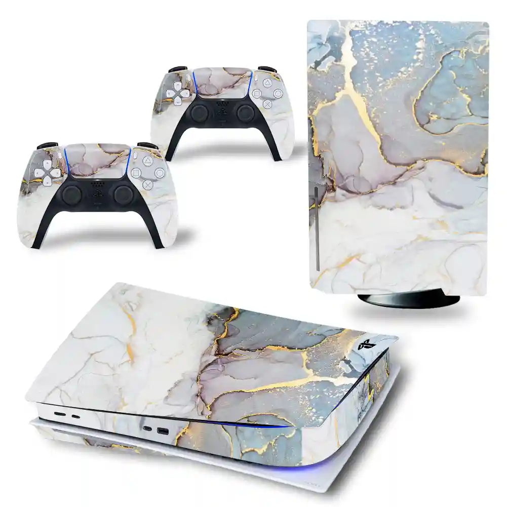 Granite-pattern vinyl decal skin for a PlayStation 5 disc edition console