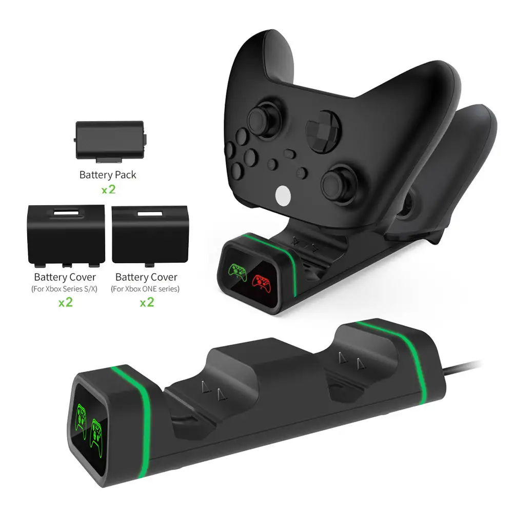 Dual Xbox controller charging dock with Ni-MH battery packs and battery covers