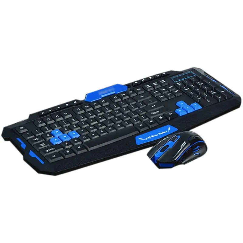 Black and blue wireless keyboard and mouse set