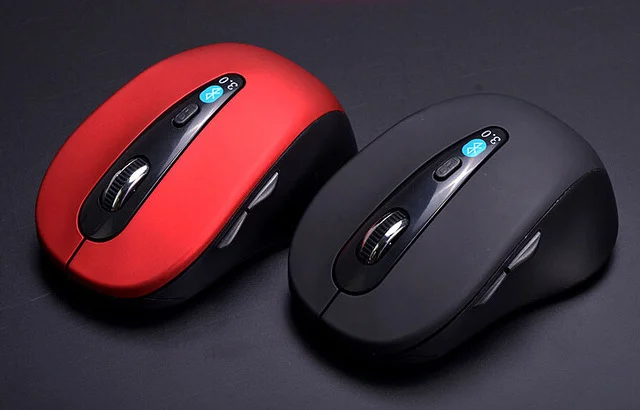 Bluetooth optical mouse in black or red with adjustable CPI settings