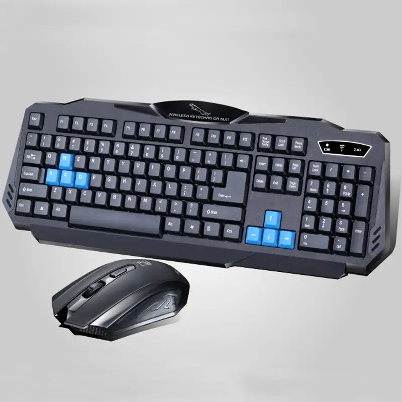 Black wireless keyboard and mouse set with USB receiver