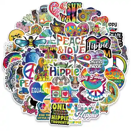 50-piece set of colorful cartoon hippie self-adhesive stickers