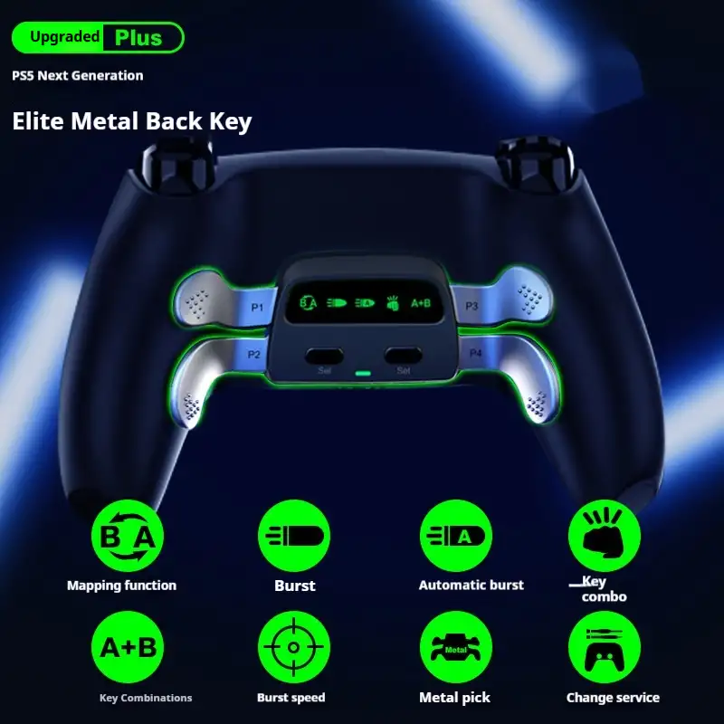 Four-key rear button attachment for PS5 handle in black