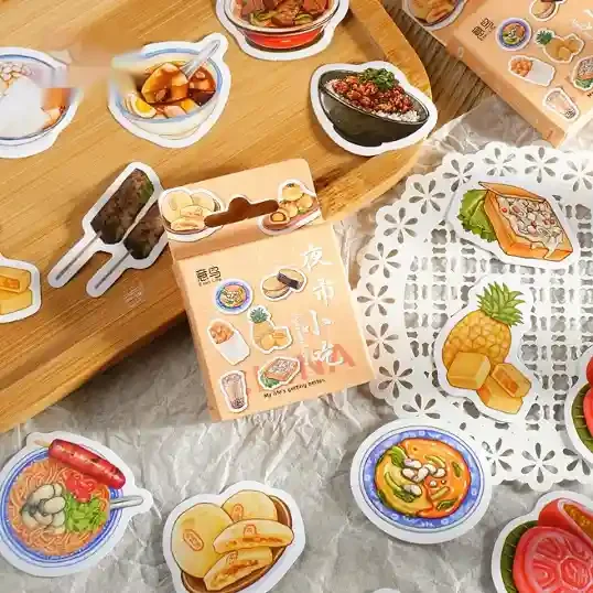 Retro Night Market Snacks Sticker Set – 46 Adhesive Decorative Stickers