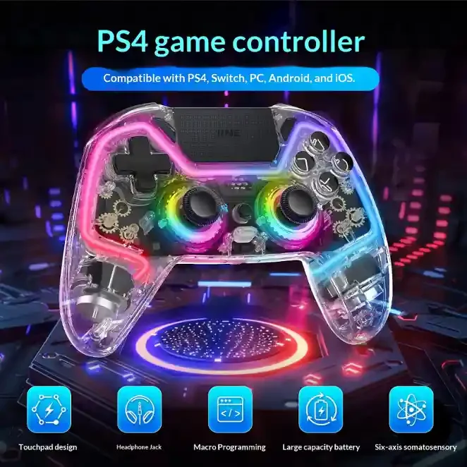 Transparent Bluetooth Wireless Game Controller for PS4, Switch and PC