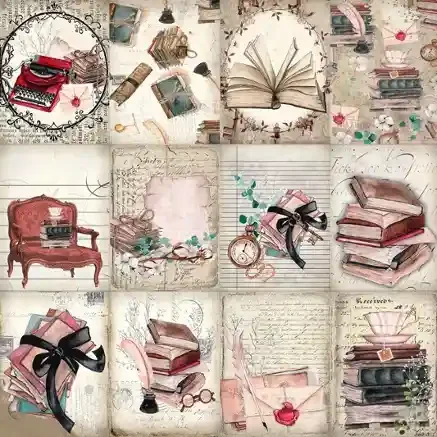 Vintage Journal Collage Sticker Set – 36 Decorative Adhesive Sheets