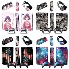 PVC sticker set for PS5 console with handle, front, back, and side stickers