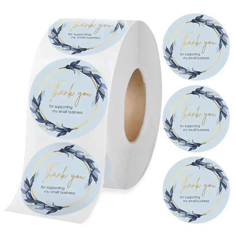 Blue Flower Thank You Round Decorative Stickers