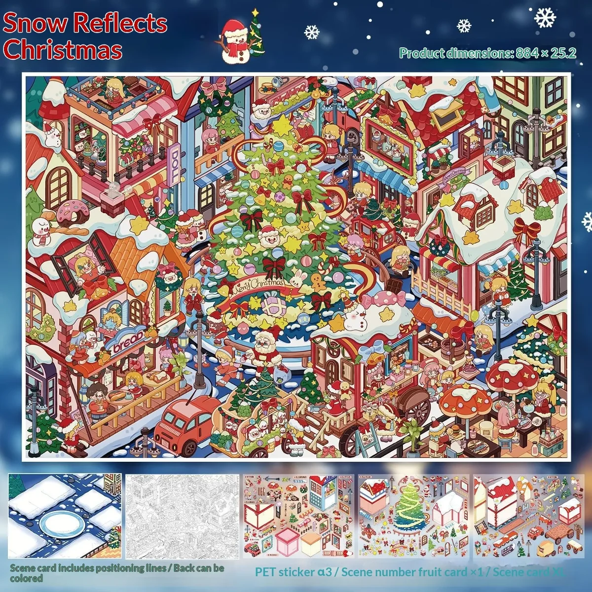 Snow Reflects Christmas 3D Town Scene Journal Sticker