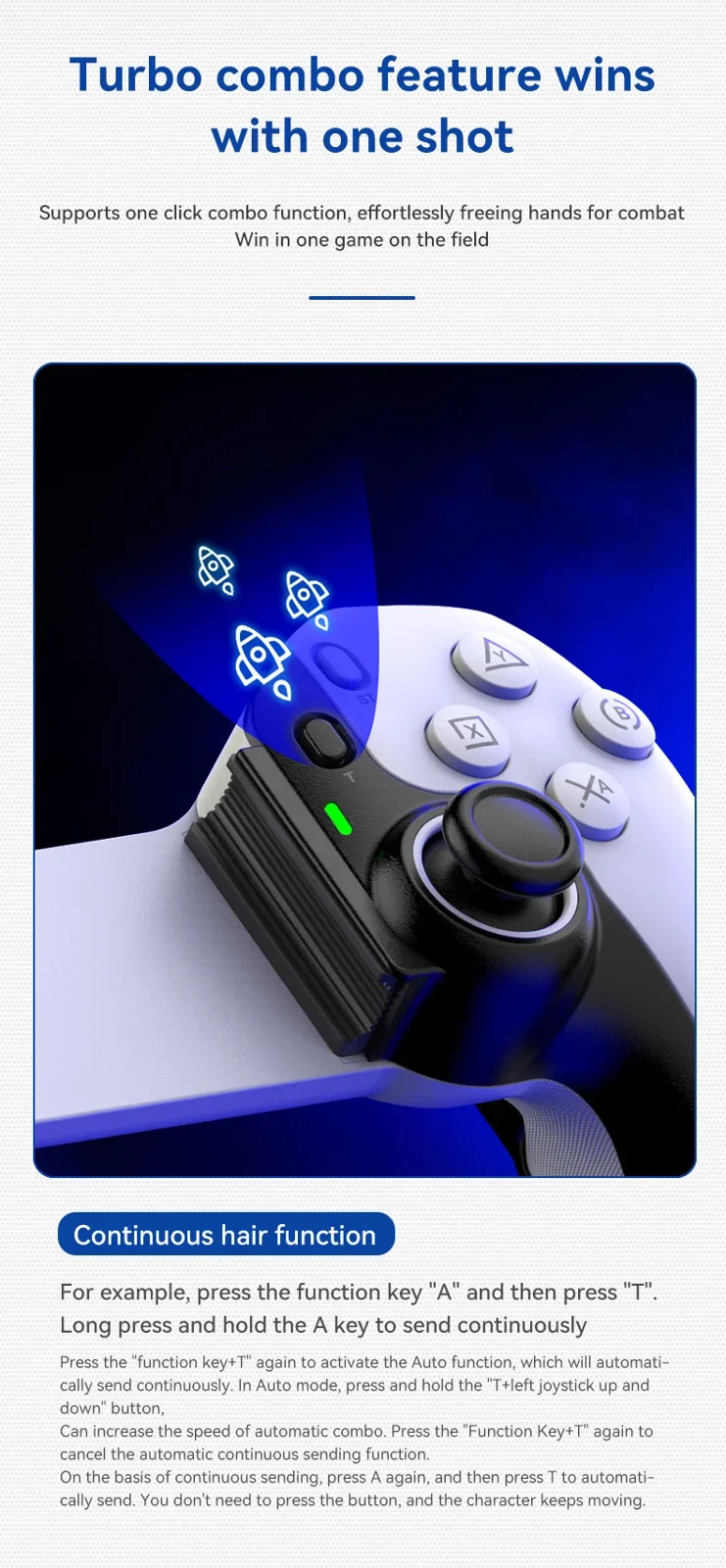 Telescopic Bluetooth Wireless Game Controller with Six-Axis Vibration