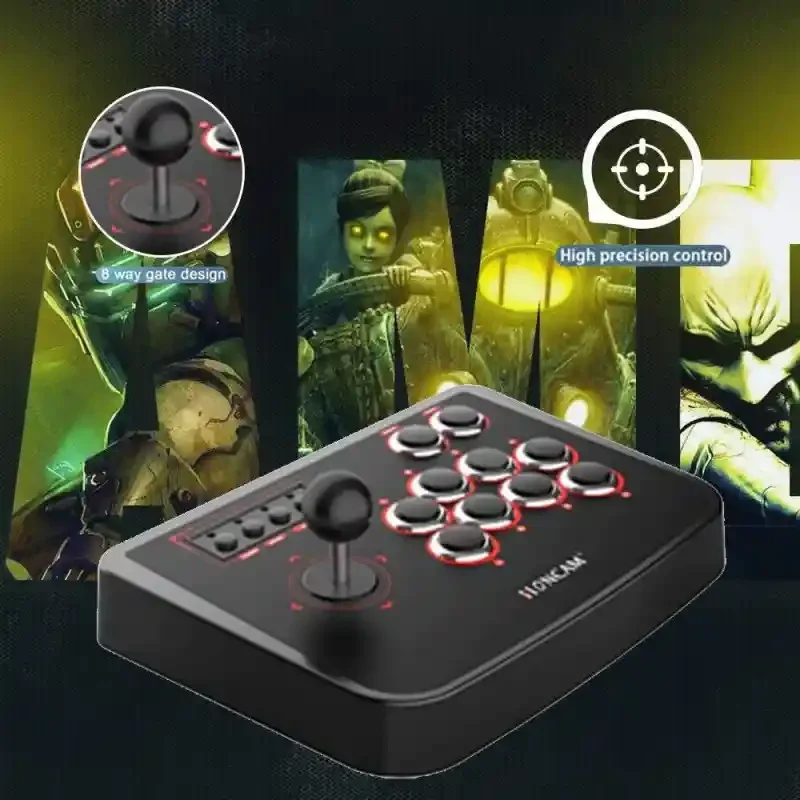 Wired USB Arcade Fighting Stick with Turbo Mode – Black