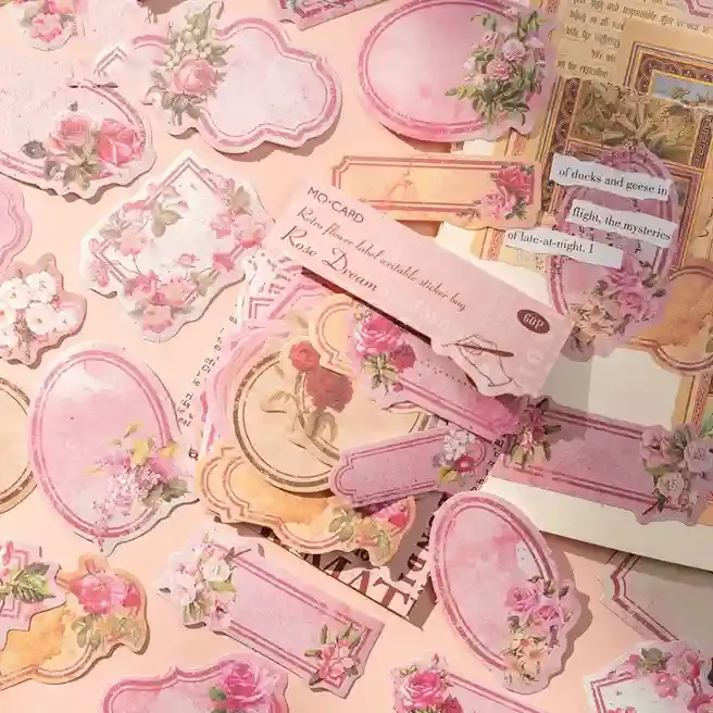 Garden Label Retro Floral Writable Sticker Set
