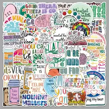 Mental Health English Slogan Sticker Pack – 50 Cute Printed Stickers